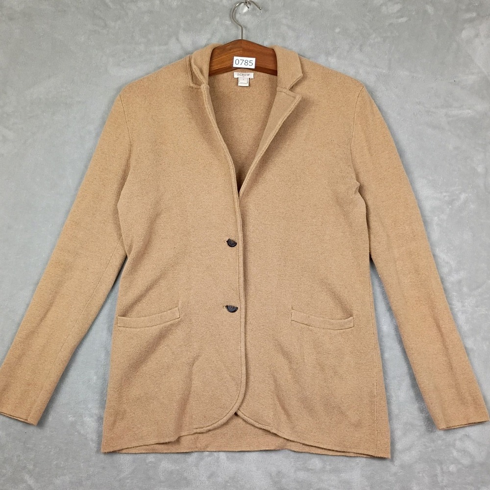 J.Crew Knit Blazer Womens Small Tan Cotton Sweater Jacket Work Wear Minimalist